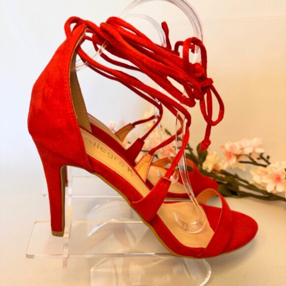 Red Lace-Up Strappy Sandals, Size 9 - Picture 3 of 10